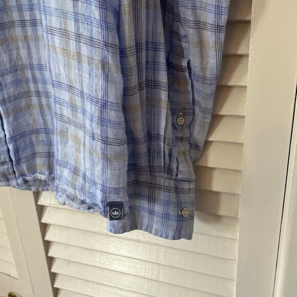 Peter Millar buttondown large plaid blue linen men beachwood - Picture 2 of 7
